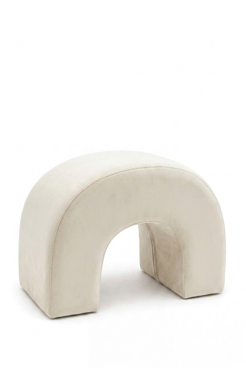 Rumi Off White Velvet Boucle Arch Ottoman (60x45 CM)