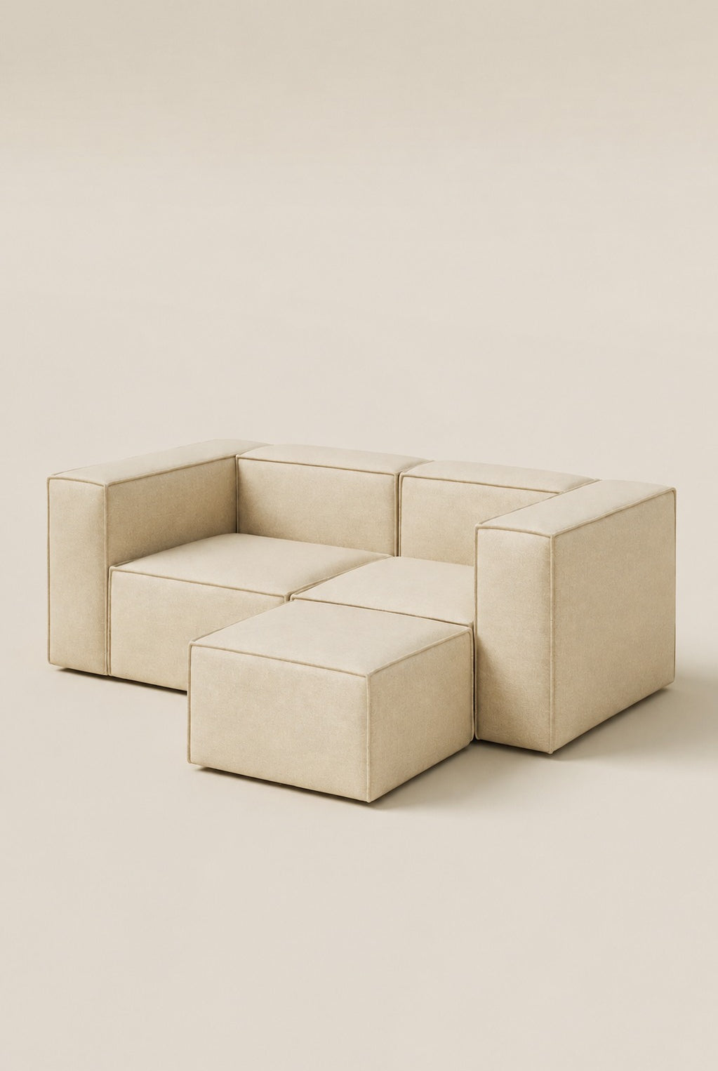 Safa Light Beige Modular 2 Seater Sofa with Ottoman