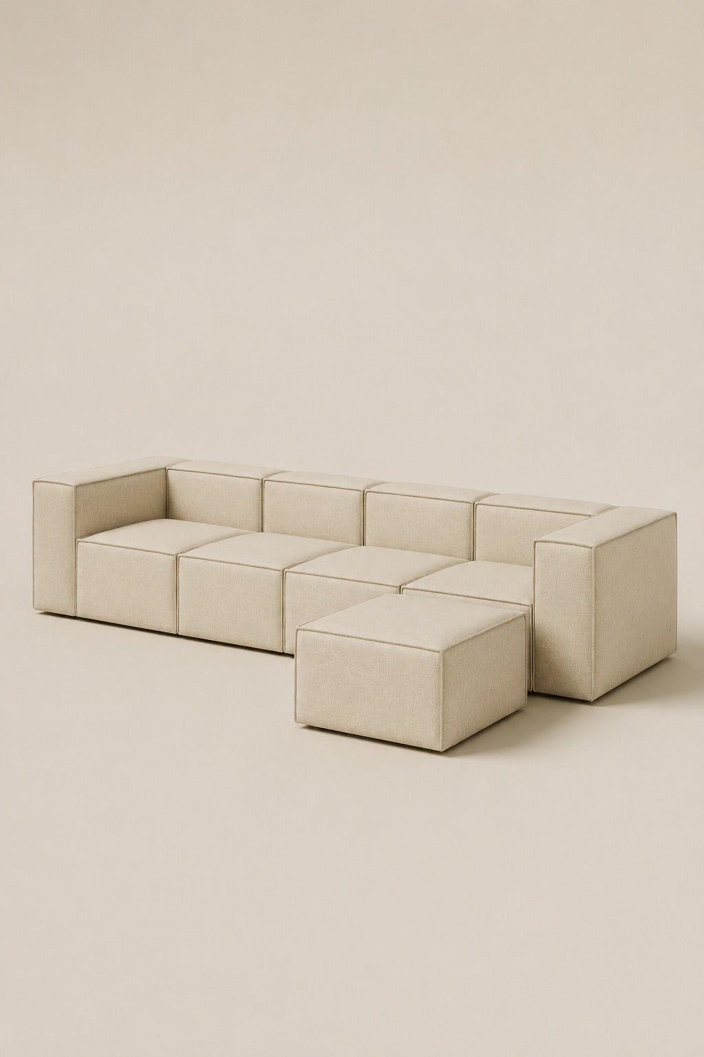 Safa Light Beige Modular 4 Seater Sofa with Ottoman