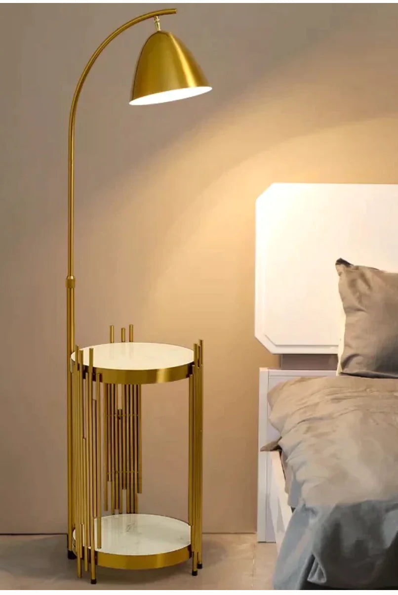 Gold arched Floor Lamp With Side table