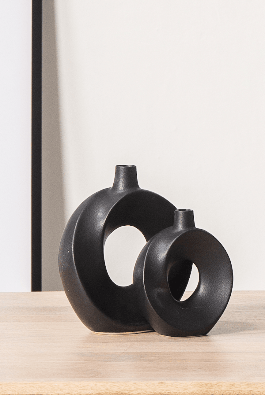 Black Swirly Donut Ceramic Vase (3 Sizes)