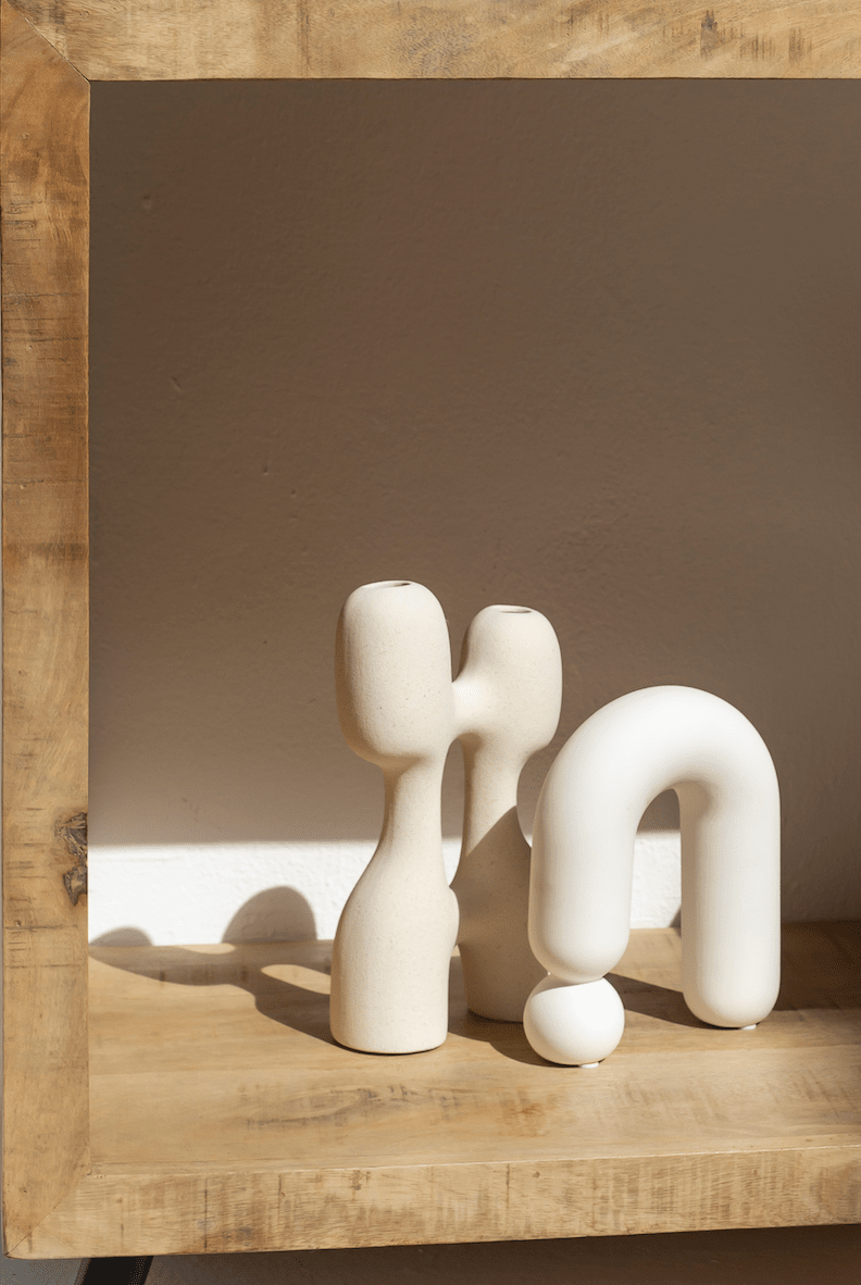 Abstract Geometry Ceramic White Vase (Set of 2)