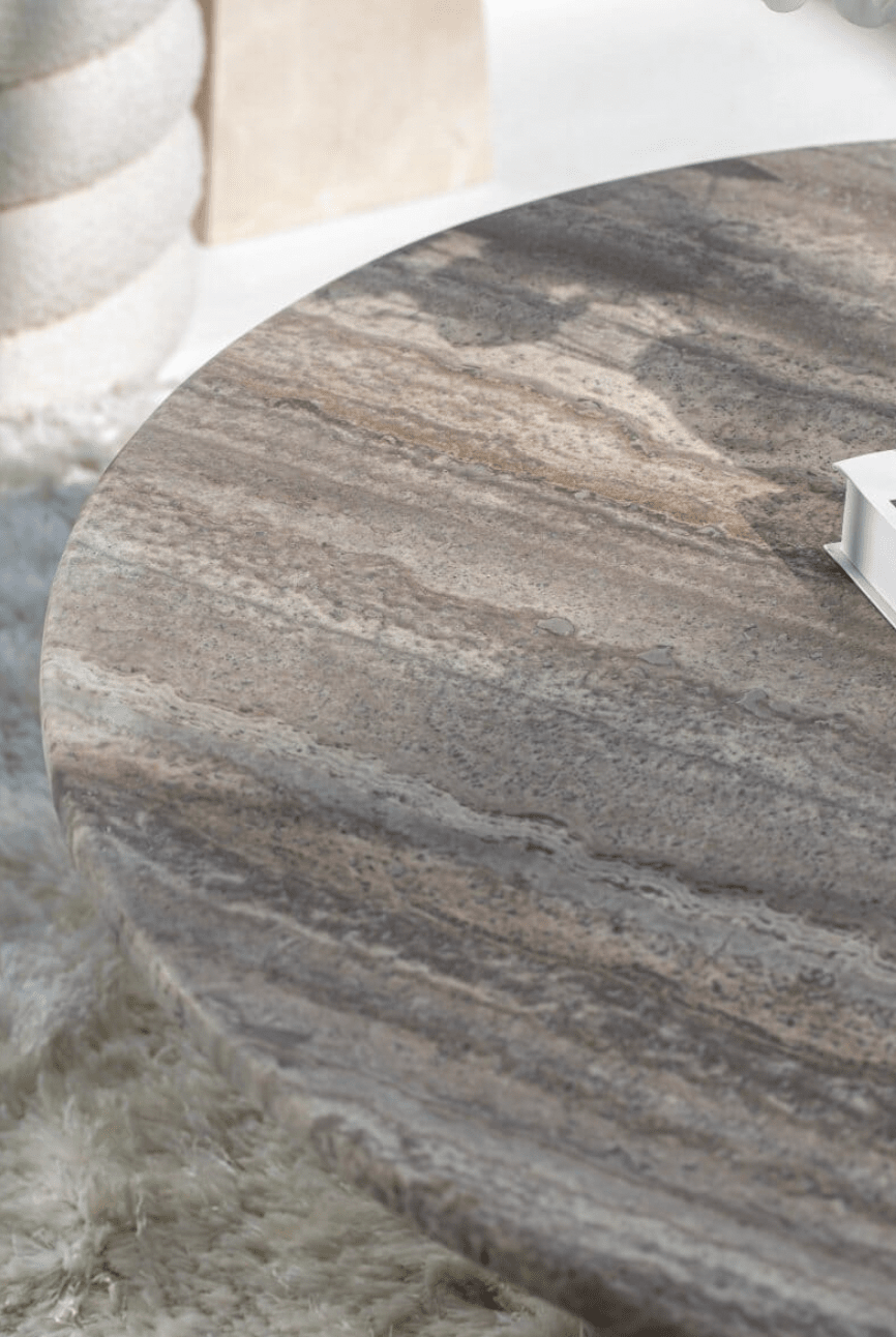 Ariel Round Grey Travertine Dining Table with Three Legs (3 Sizes)