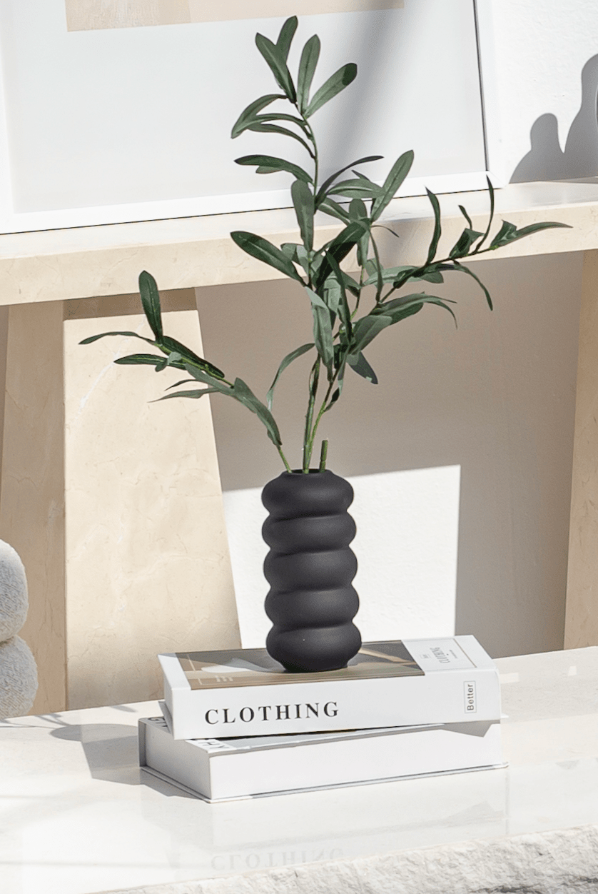 Layered Round Black Ceramic Vase