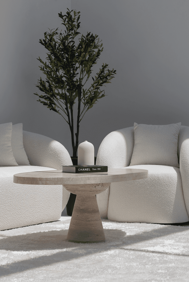 Melina Oval Travertine Coffee Table With Travertine Base