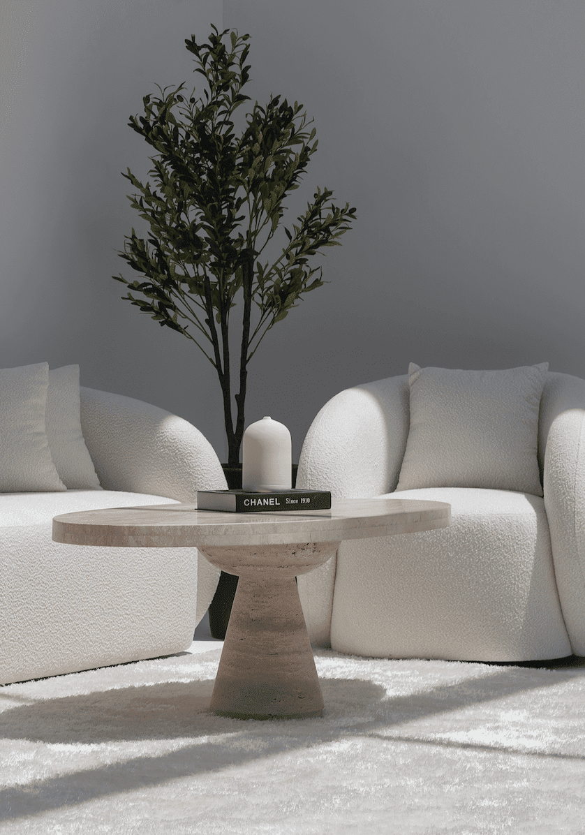 Melina Oval Travertine Coffee Table With Travertine Base