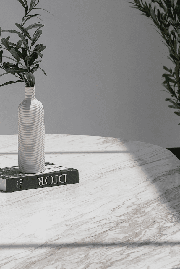 Ayla Greek Calacatta Marble Oval Dining Table With Black Marquina Base (3 Sizes)