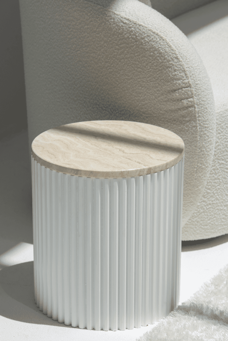 Nora Side Tables With White Wooden Base (18 Top Variants) White Travertine