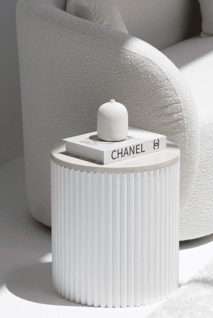 Nora Side Tables With White Wooden Base (18 Top Variants) Crema Uno Maeble