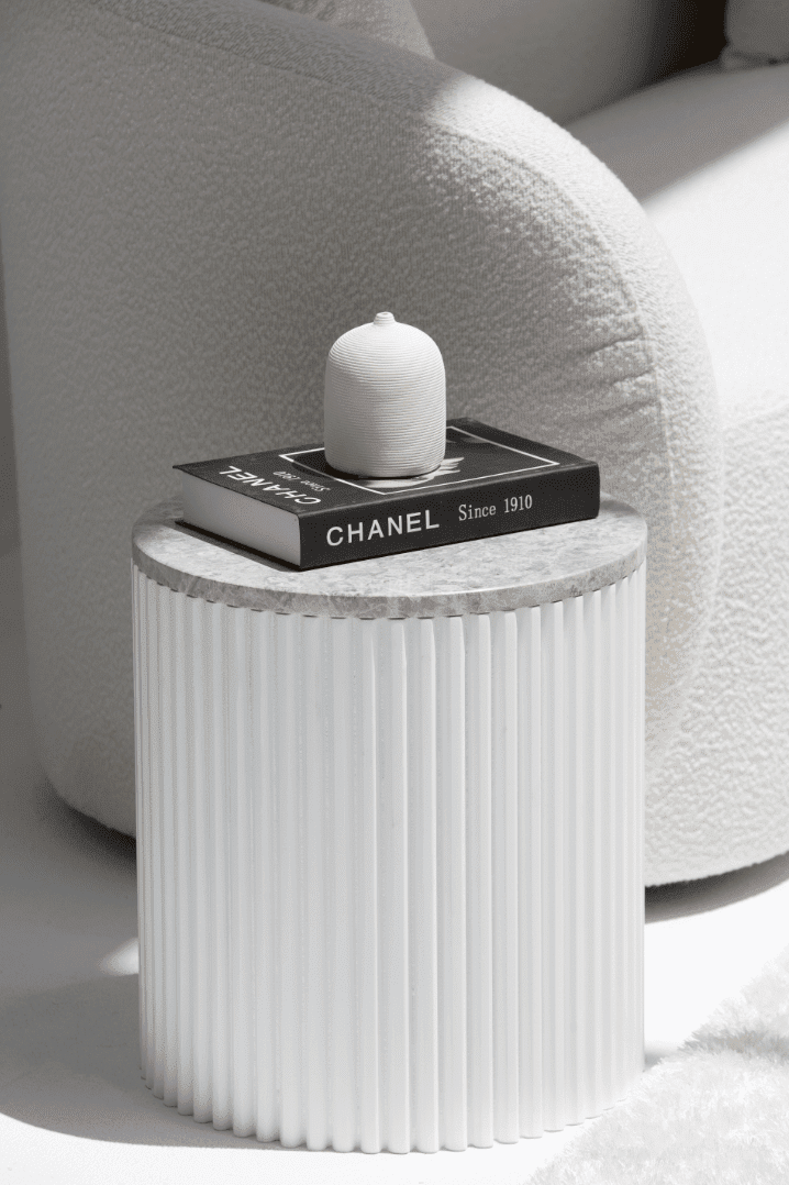 Nora Side Tables With White Wooden Base (18 Top Variants)