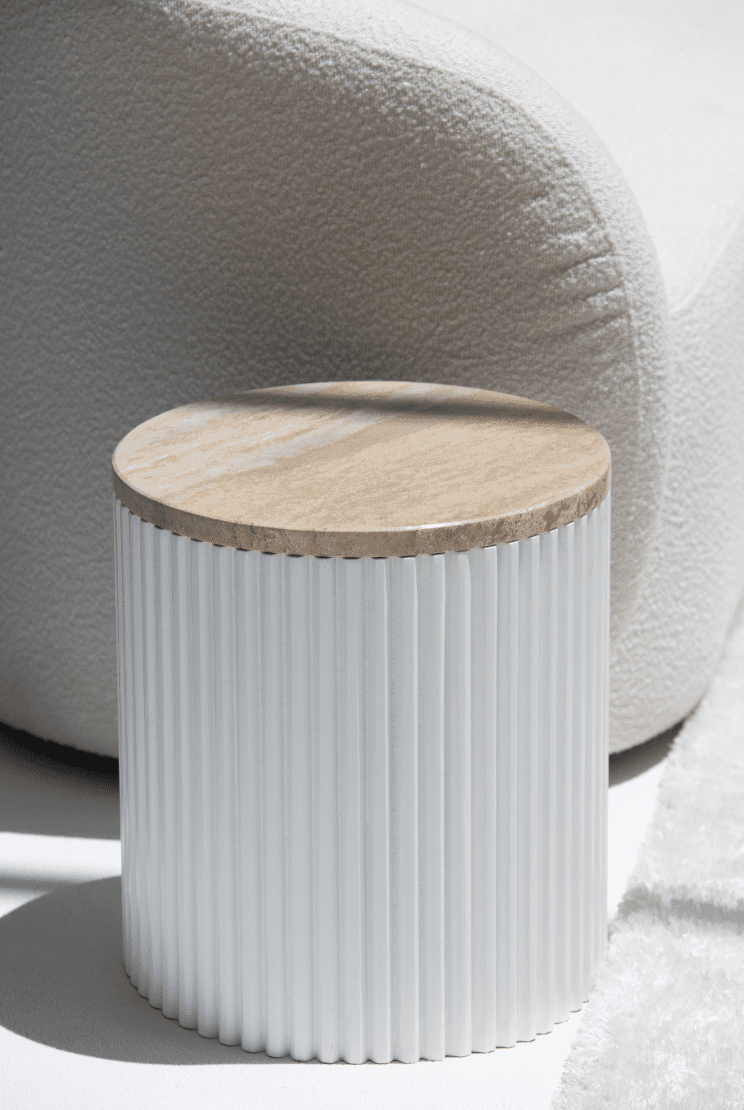 Nora Side Tables With White Wooden Base (18 Top Variants) Silver Travertine