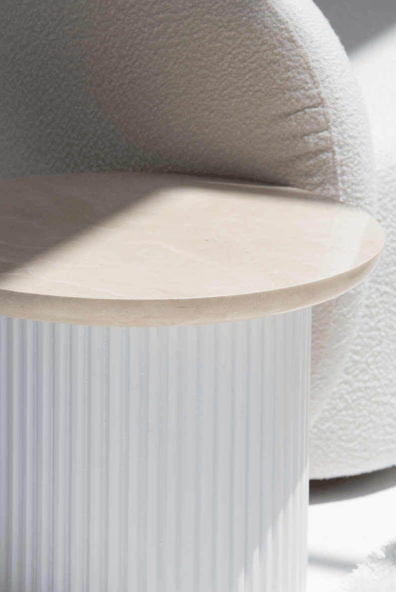 Rachel Crema Uno Side Table with White Base