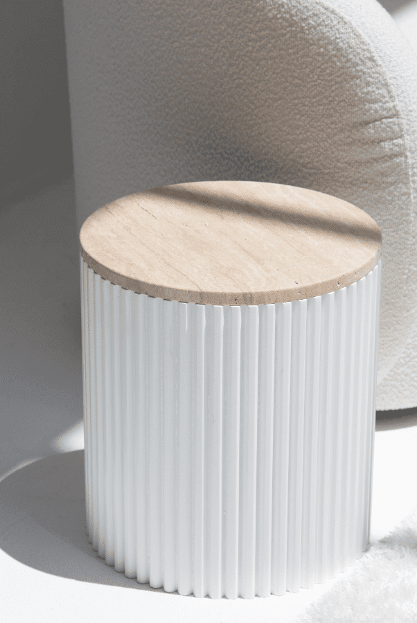 Nora Side Tables With White Wooden Base (18 Top Variants) Beige Travertine