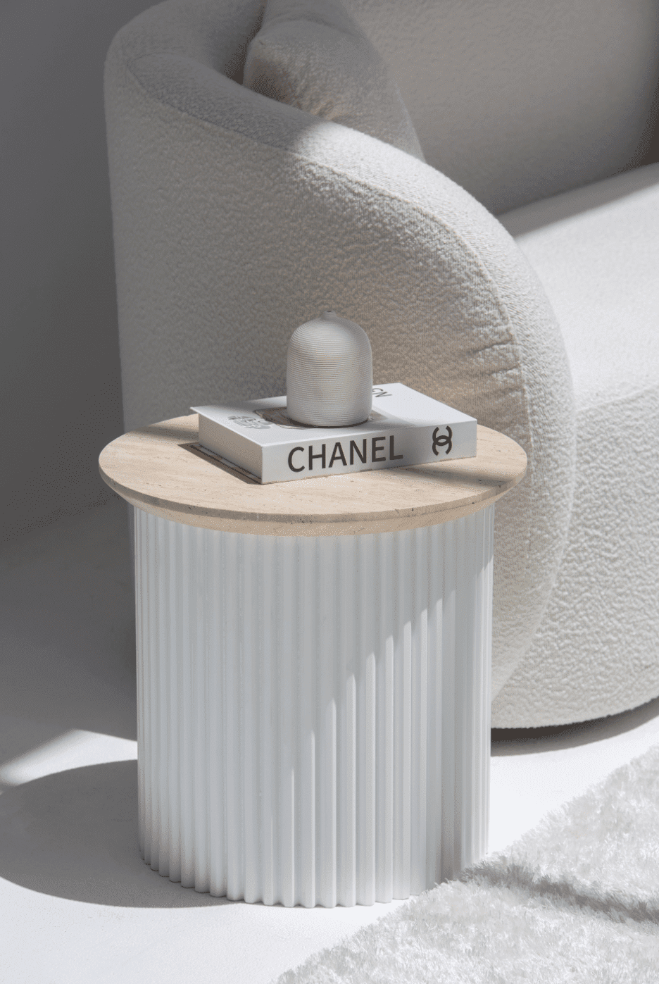 Lauren Beige Travertine Side Table with White Base