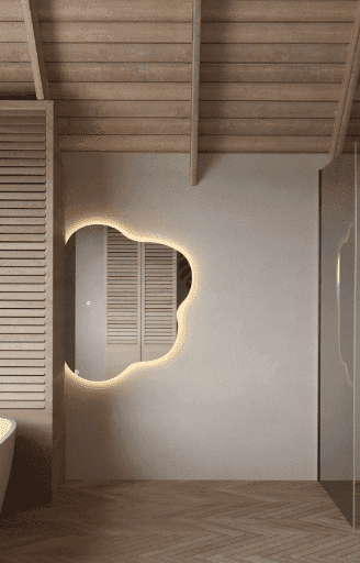 Scarlet Backlit Irregular Corner Wall Mirror