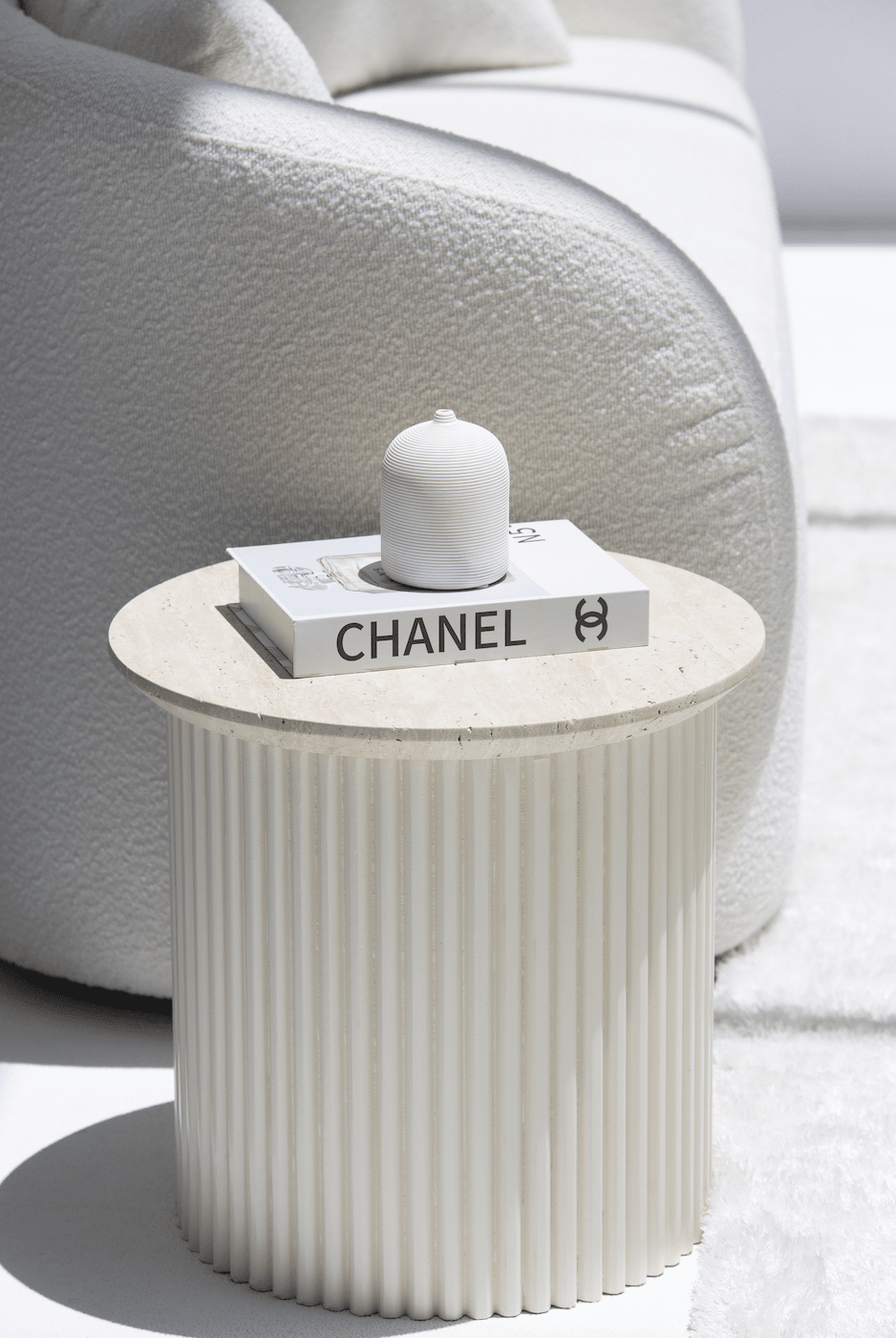 Lauren Beige Travertine Side Table with Beige Base