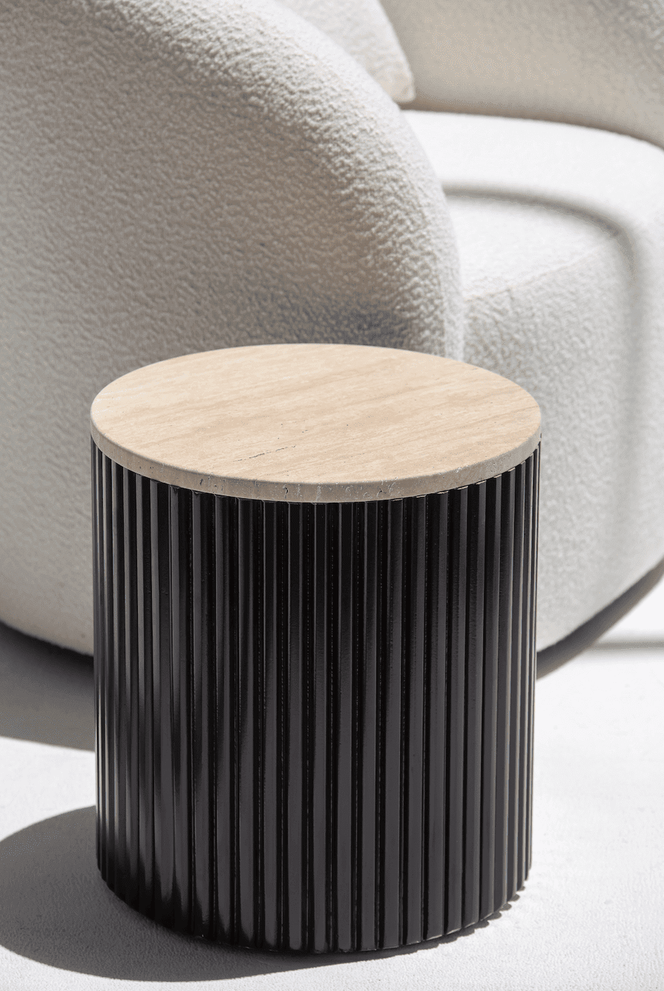 Nora Side Tables With Black Wooden Base (9 Top Variants) Beige Travertine