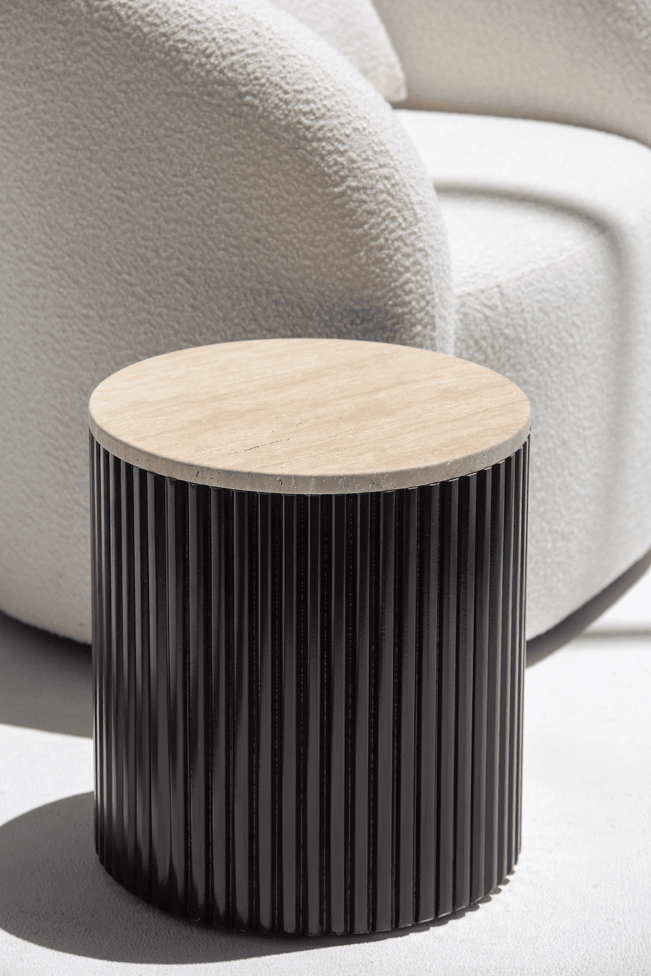 Nora Side Tables With Black Wooden Base (9 Top Variants) Beige Travertine