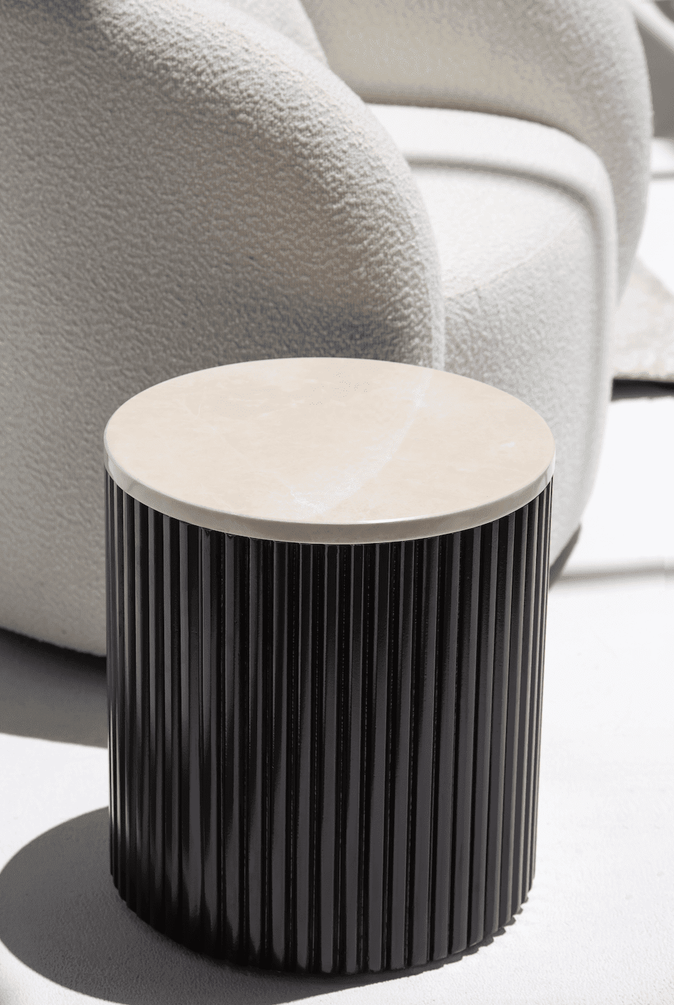 Nora Side Tables With Black Wooden Base (9 Top Variants) Crema Marfil Marble