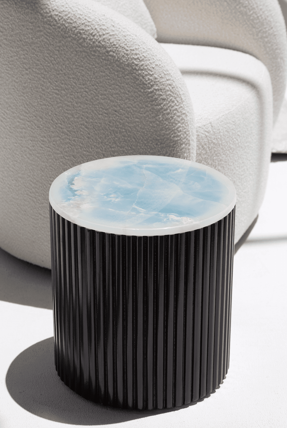 Nora Side Tables With Black Wooden Base (9 Top Variants) Blue Onyx Marble