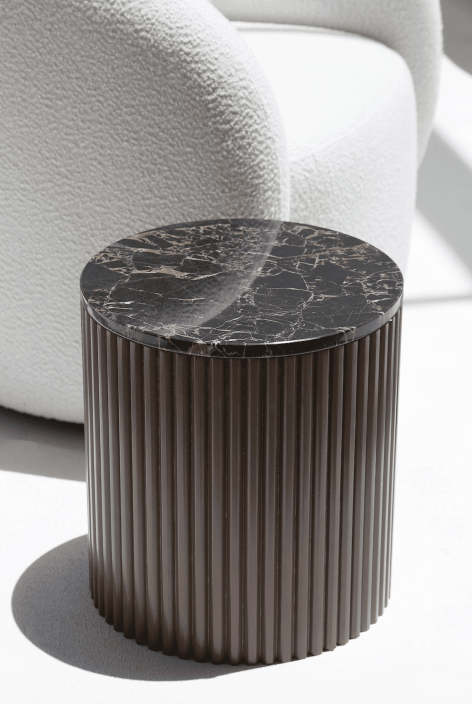 Nora Side Tables With Brown Wooden Base (18 Top Variants) Black Portoro Marble