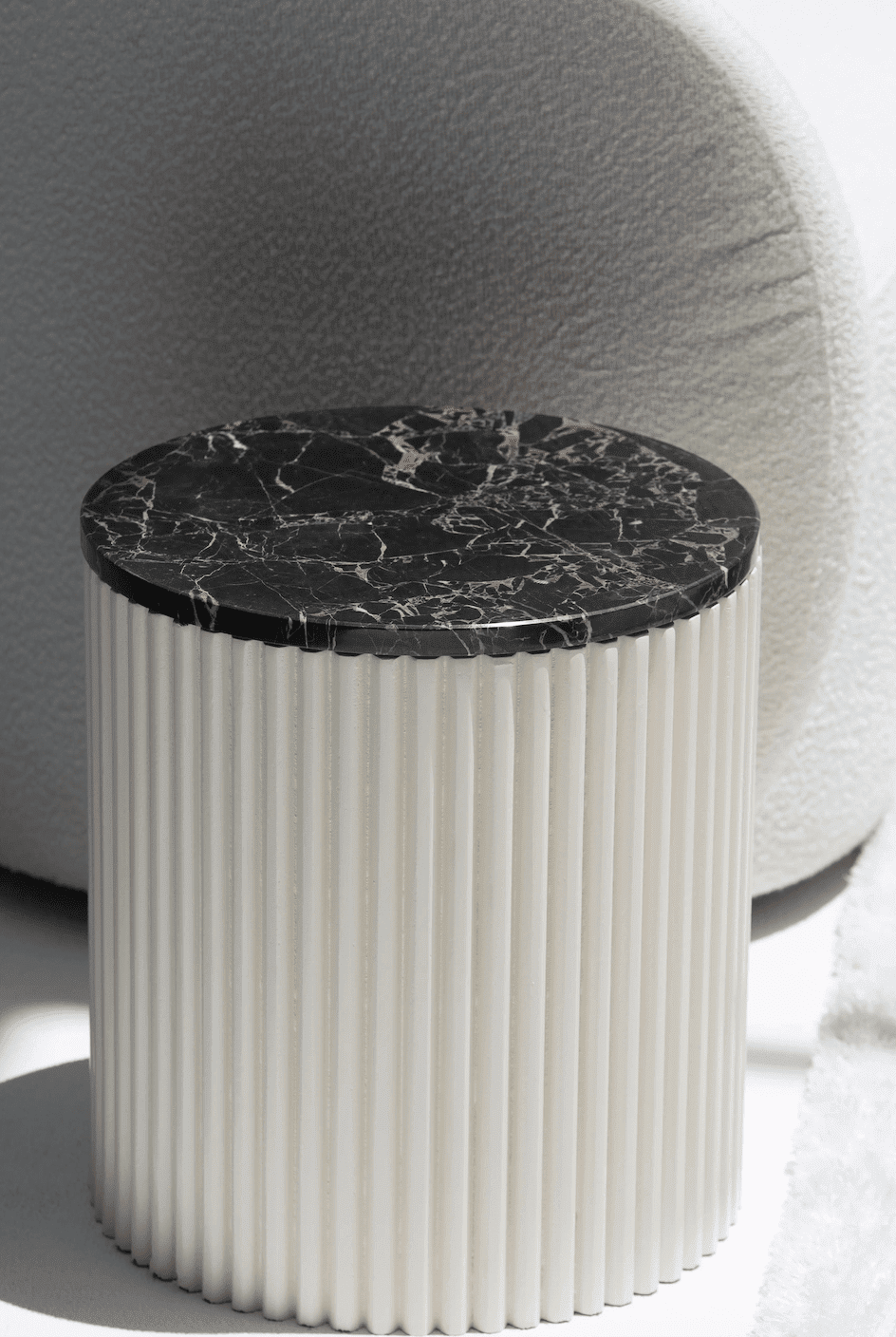 Nora Side Tables With Beige Wooden Base (18 Top Variants) Black Portoro Marble