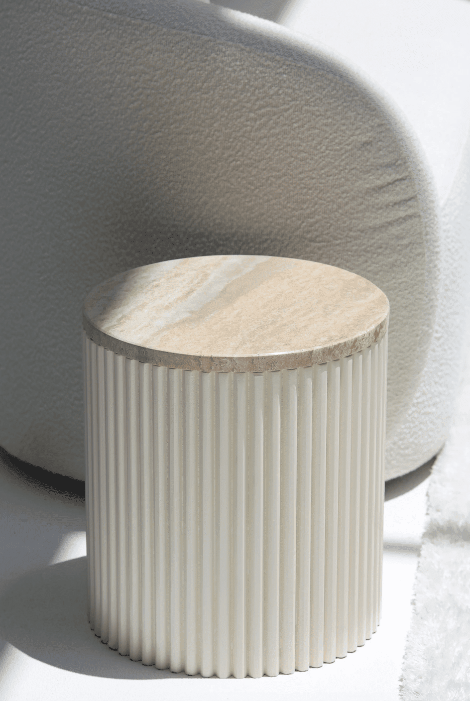 Nora Side Tables With Beige Wooden Base (18 Top Variants) Silver Travertine