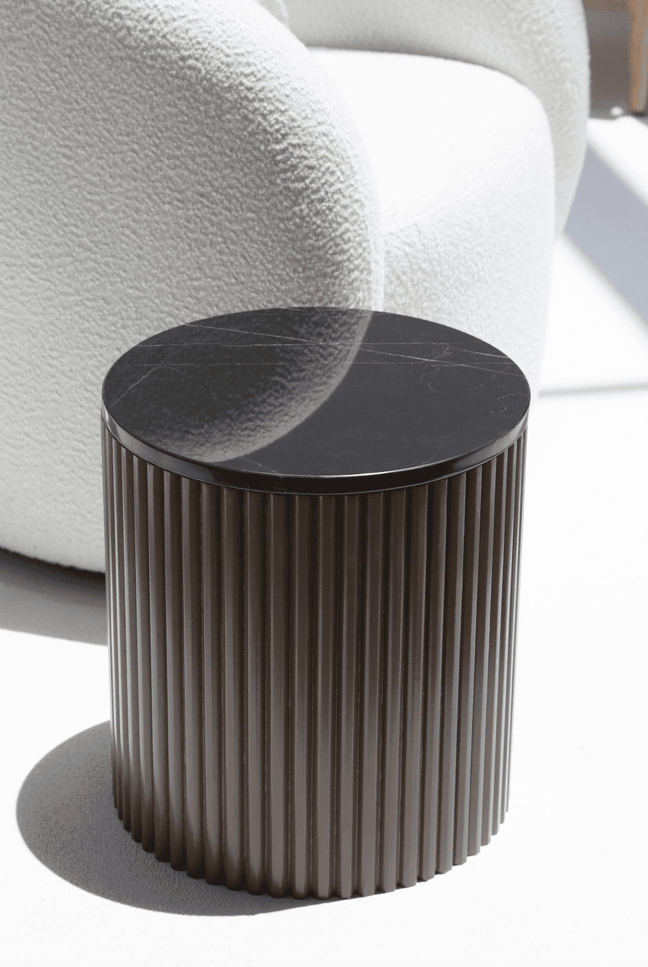 Nora Side Tables With Brown Wooden Base (18 Top Variants) Black Marquina