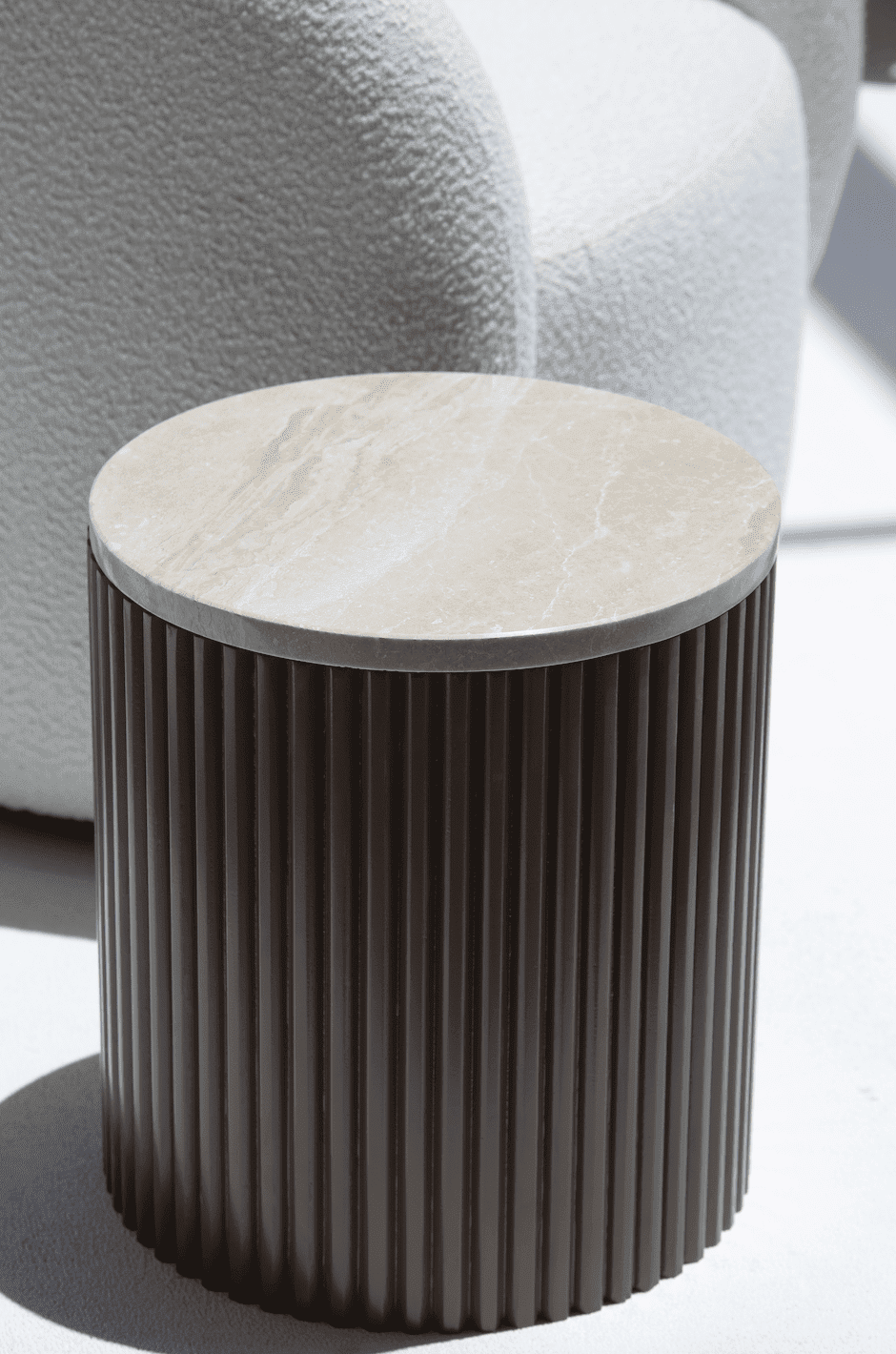 Nora Side Tables With Brown Wooden Base (18 Top Variants) Brecia Beige