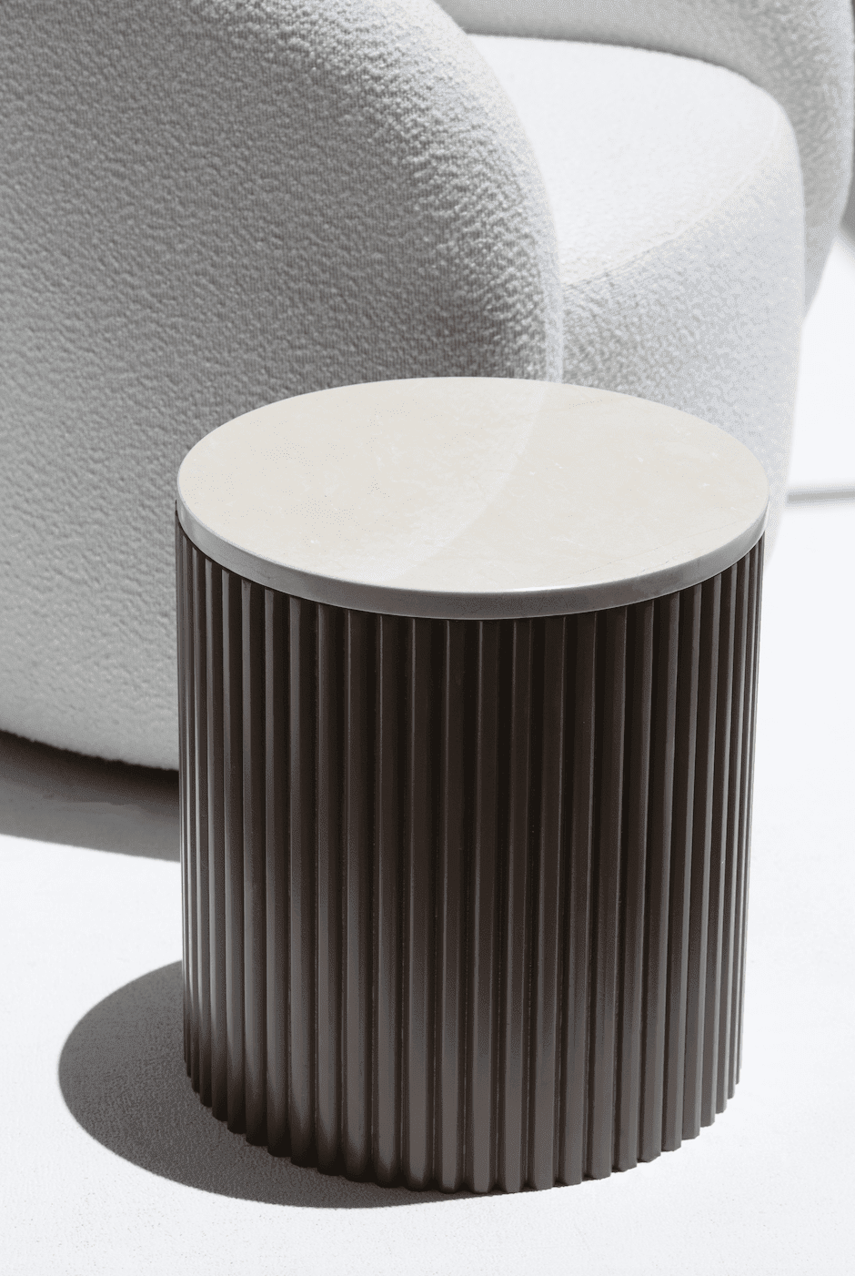 Nora Side Tables With Brown Wooden Base (18 Top Variants) Crema Marfil Marble