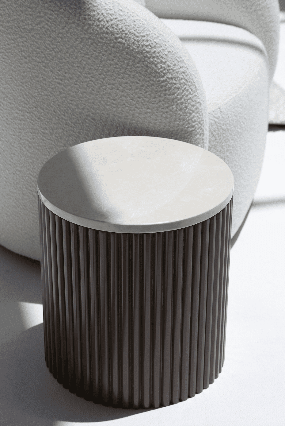 Nora Side Tables With Brown Wooden Base (18 Top Variants) Crema Uno Maeble