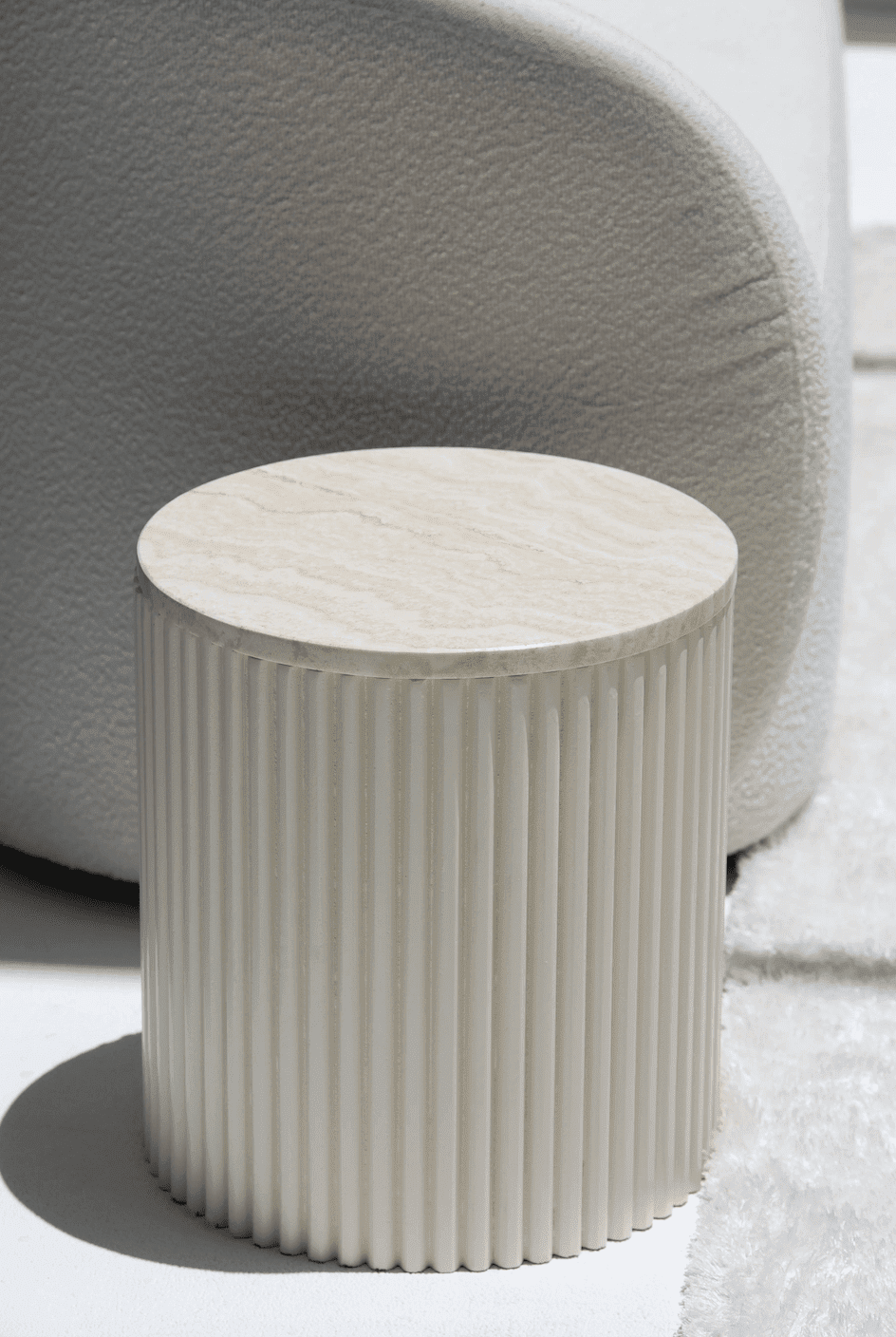 Nora Side Tables With Beige Wooden Base (18 Top Variants) White Travertine