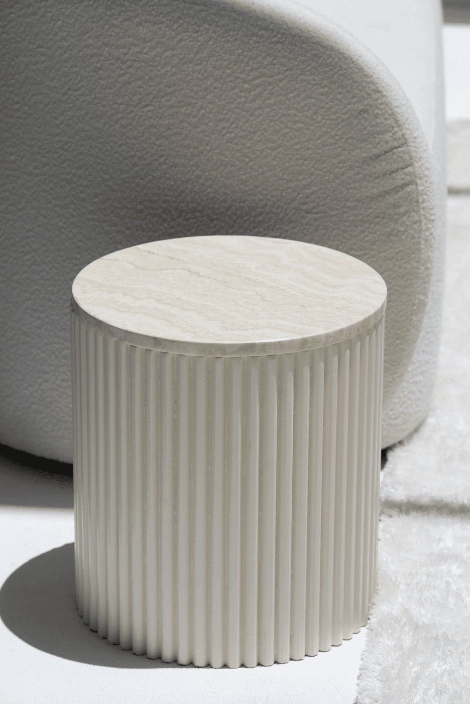 Nora Side Tables With Beige Wooden Base (18 Top Variants) White Travertine
