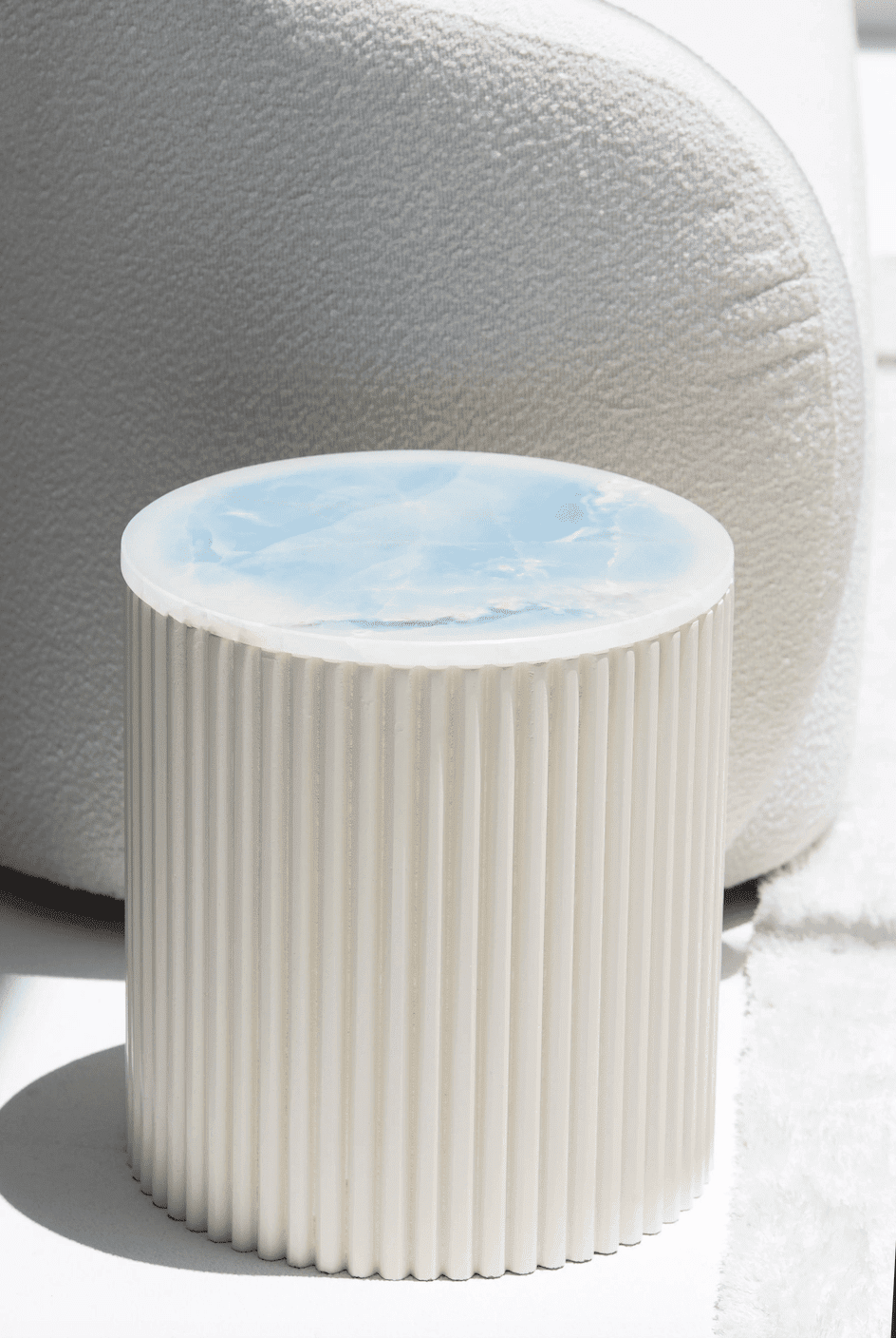 Nora Side Tables With Beige Wooden Base (18 Top Variants) Blue Onyx Marble