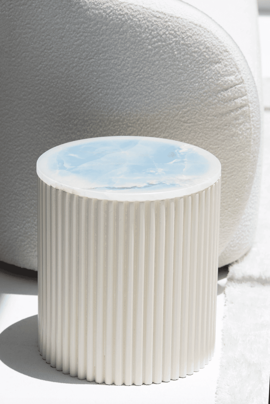 Nora Side Tables With Beige Wooden Base (18 Top Variants) Blue Onyx Marble