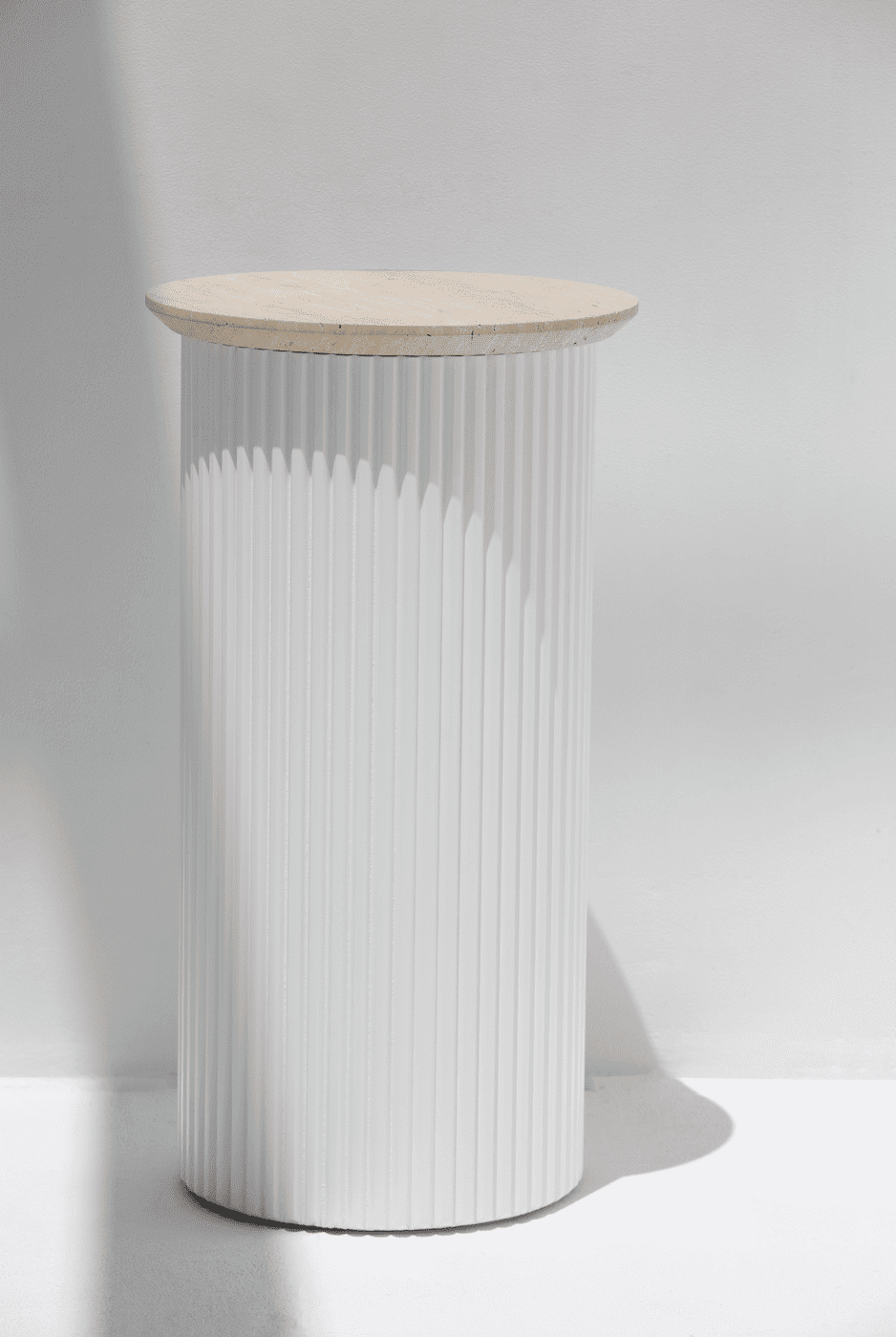 Alora White Wooden Plinth With Multiple Tops Beige Travertine