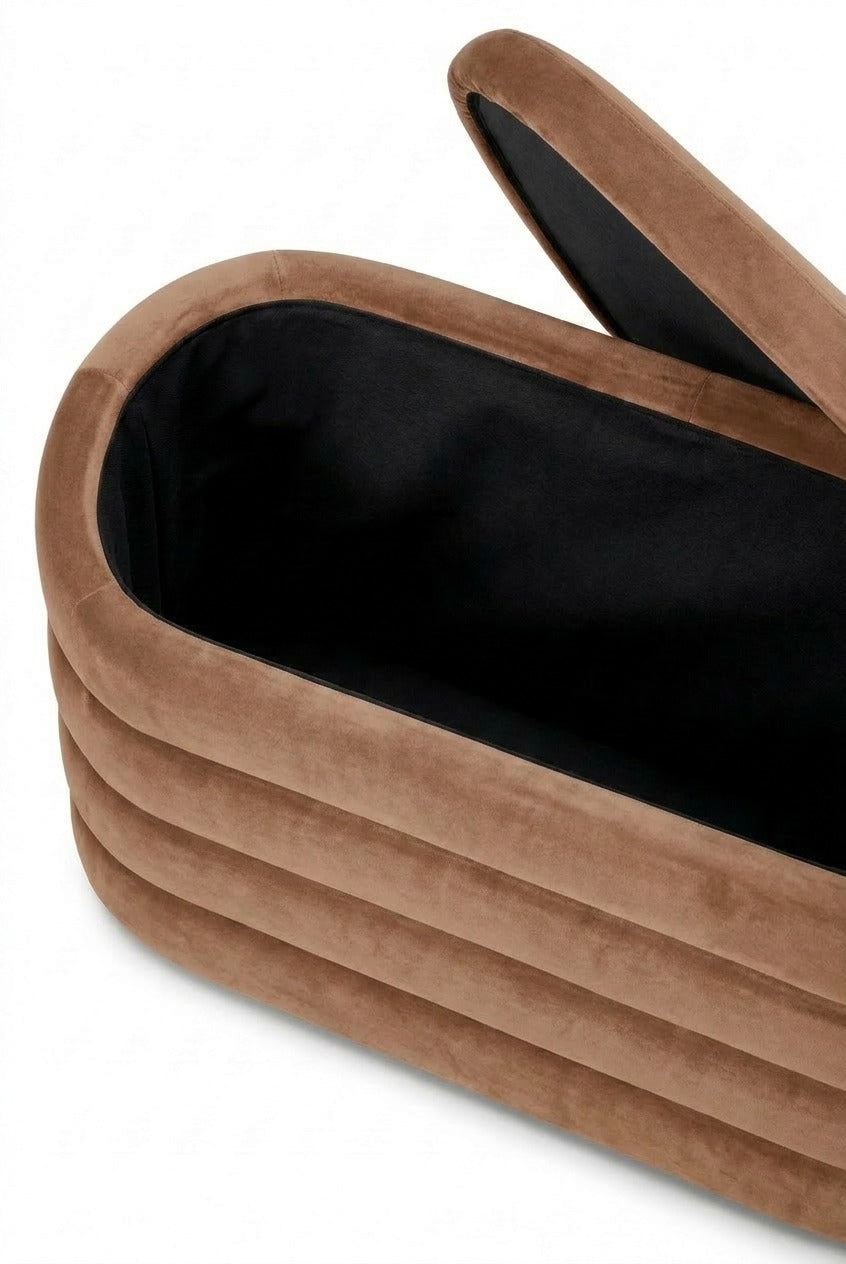 Sevil Brown Boucle Layered Storage Bench