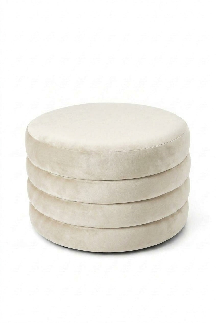 Sevil Off White Velvet Terracotta Layered Pouf Ottoman