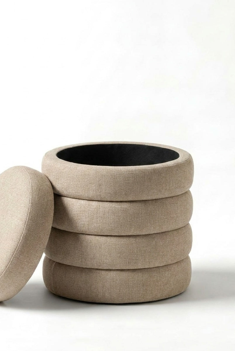 Sevil Taupe Layers Storage Pouf