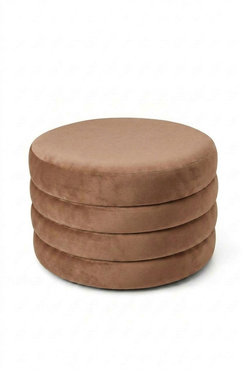 Sevil Taupe Velvet Layered Pouf Ottoman