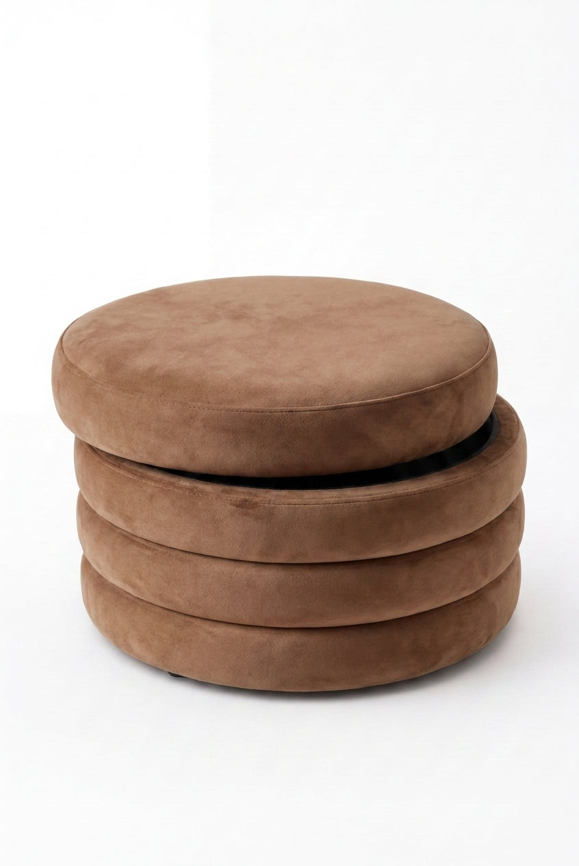 Sevil Taupe Velvet Layered Pouf Ottoman