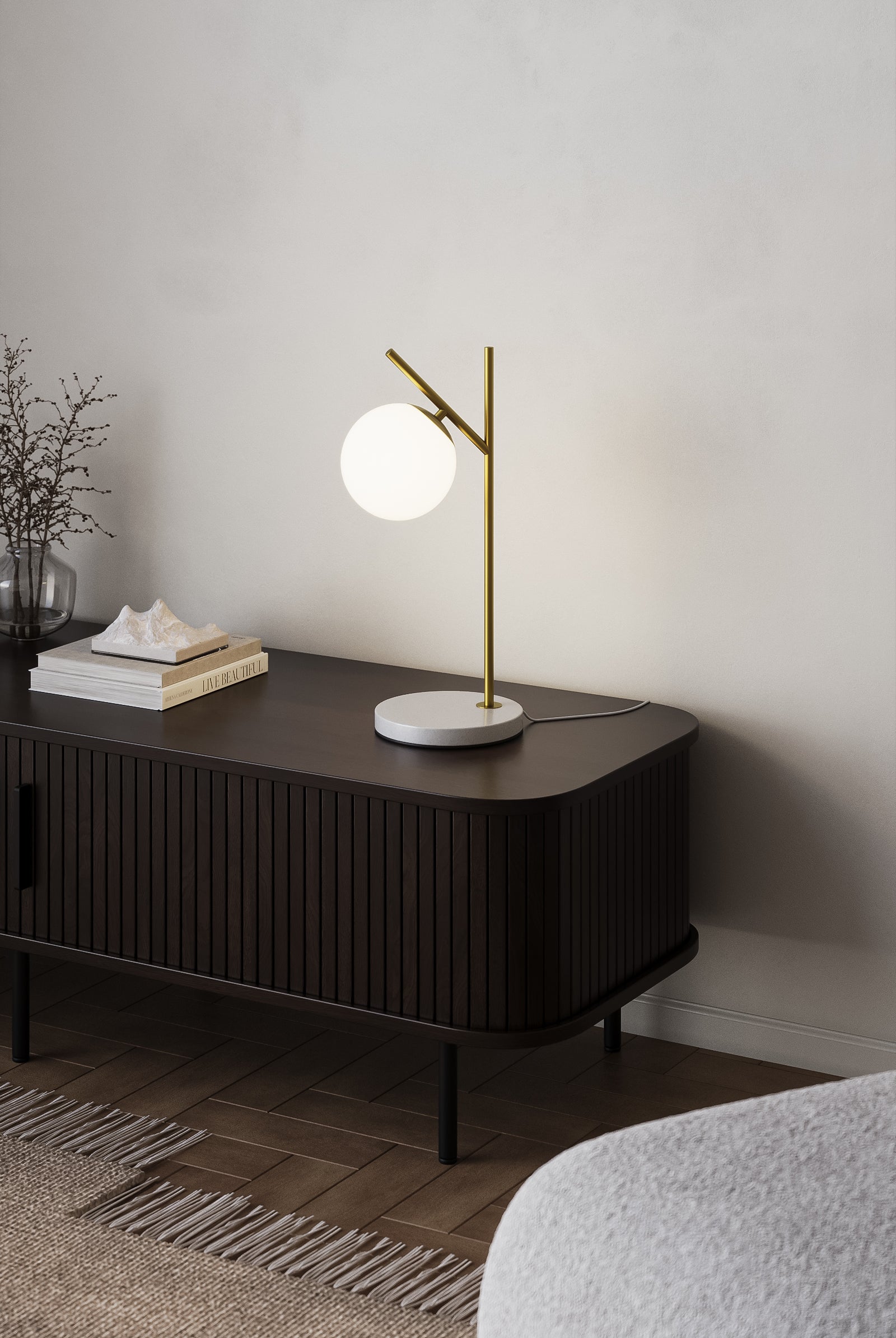 White Globe Table Lamp with Marble Base