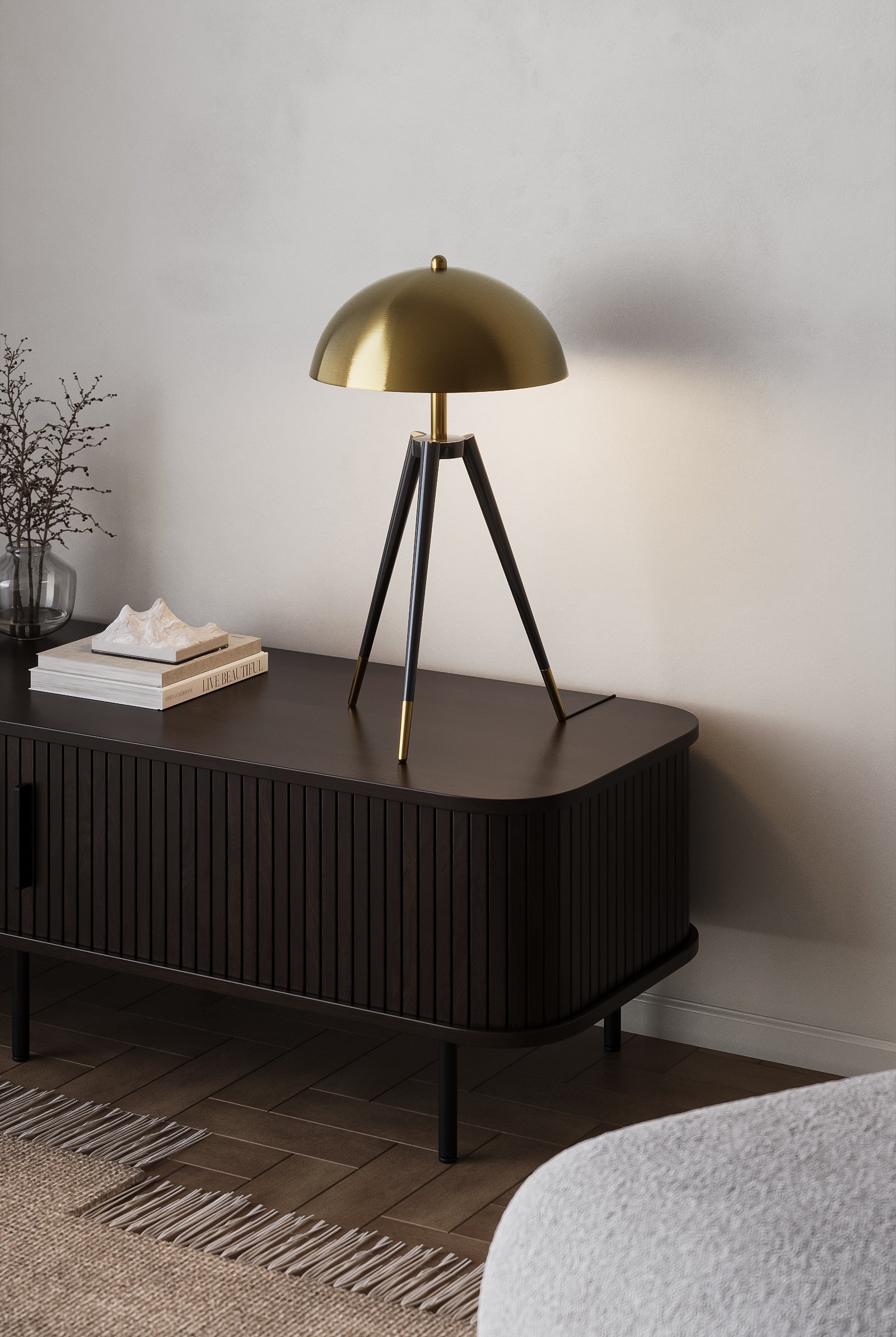 Black & Gold Mushroom Tripod Table Lamp