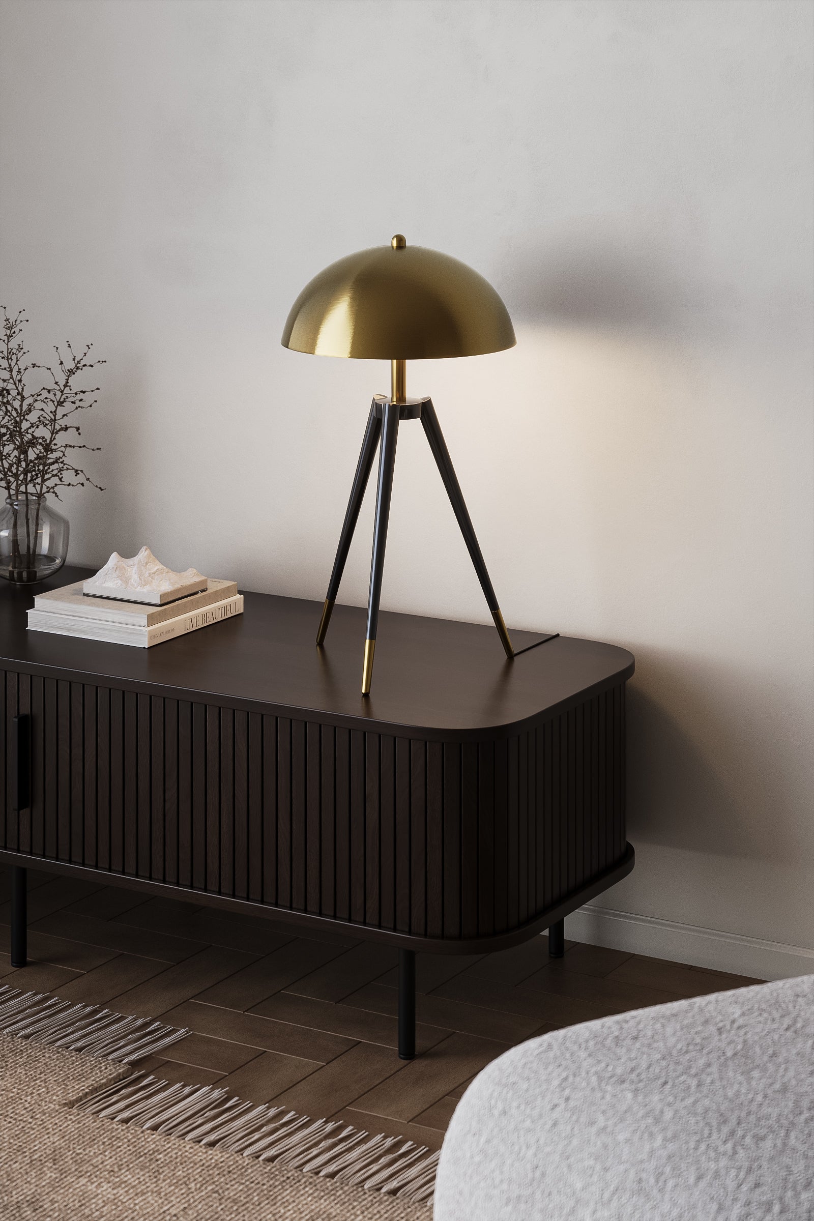 Black & Gold Mushroom Tripod Table Lamp