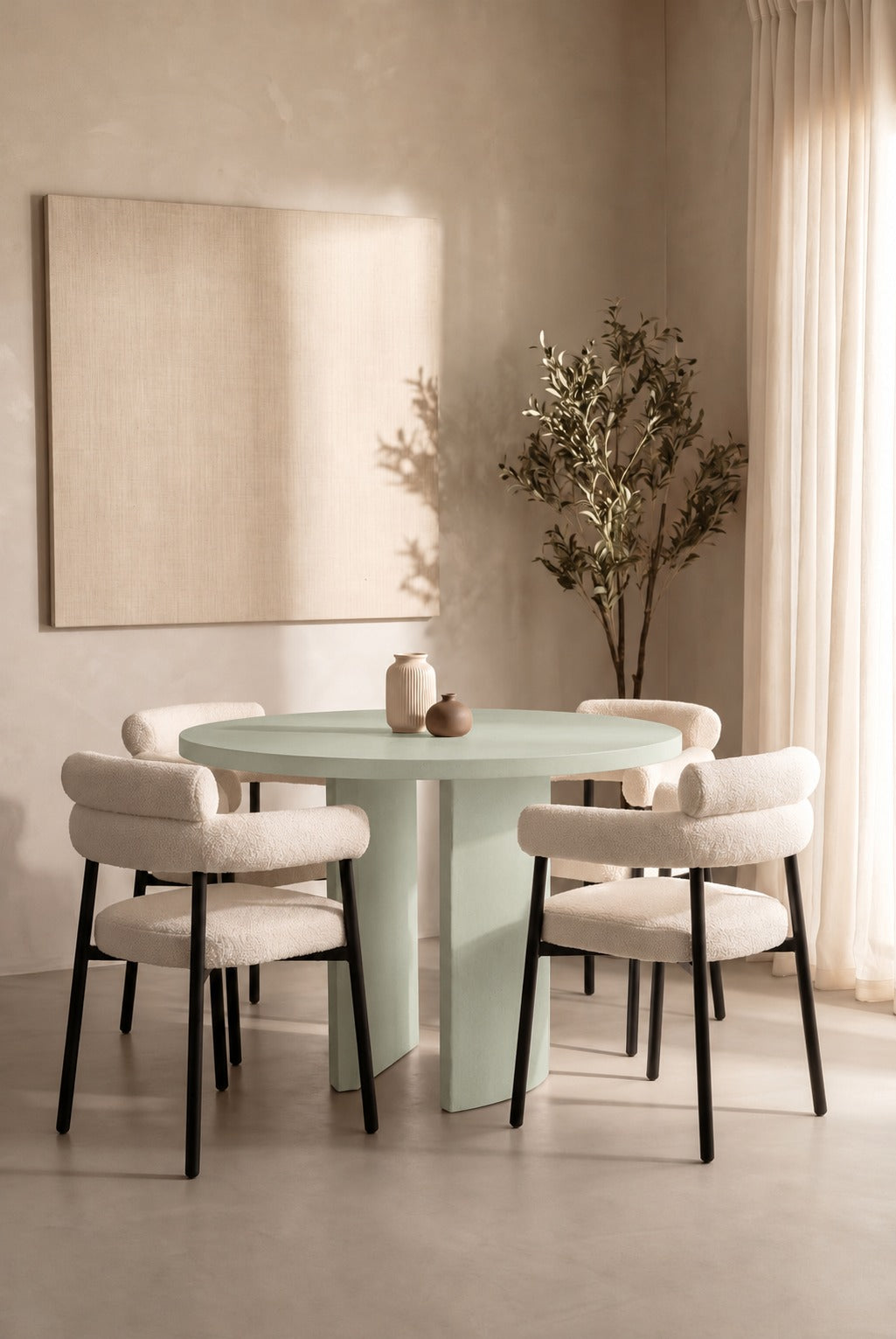 Tazira Pistachio Green Microconcrete Round Dining Table