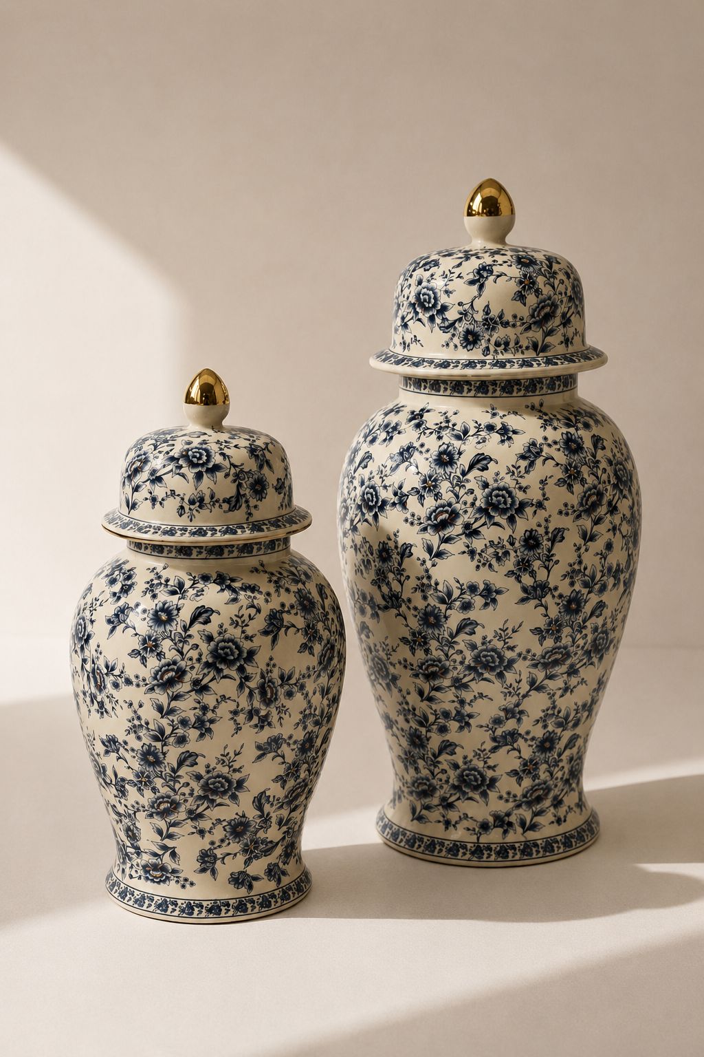 Thessa Cream Blue Floral Ceramic Ginger Jar