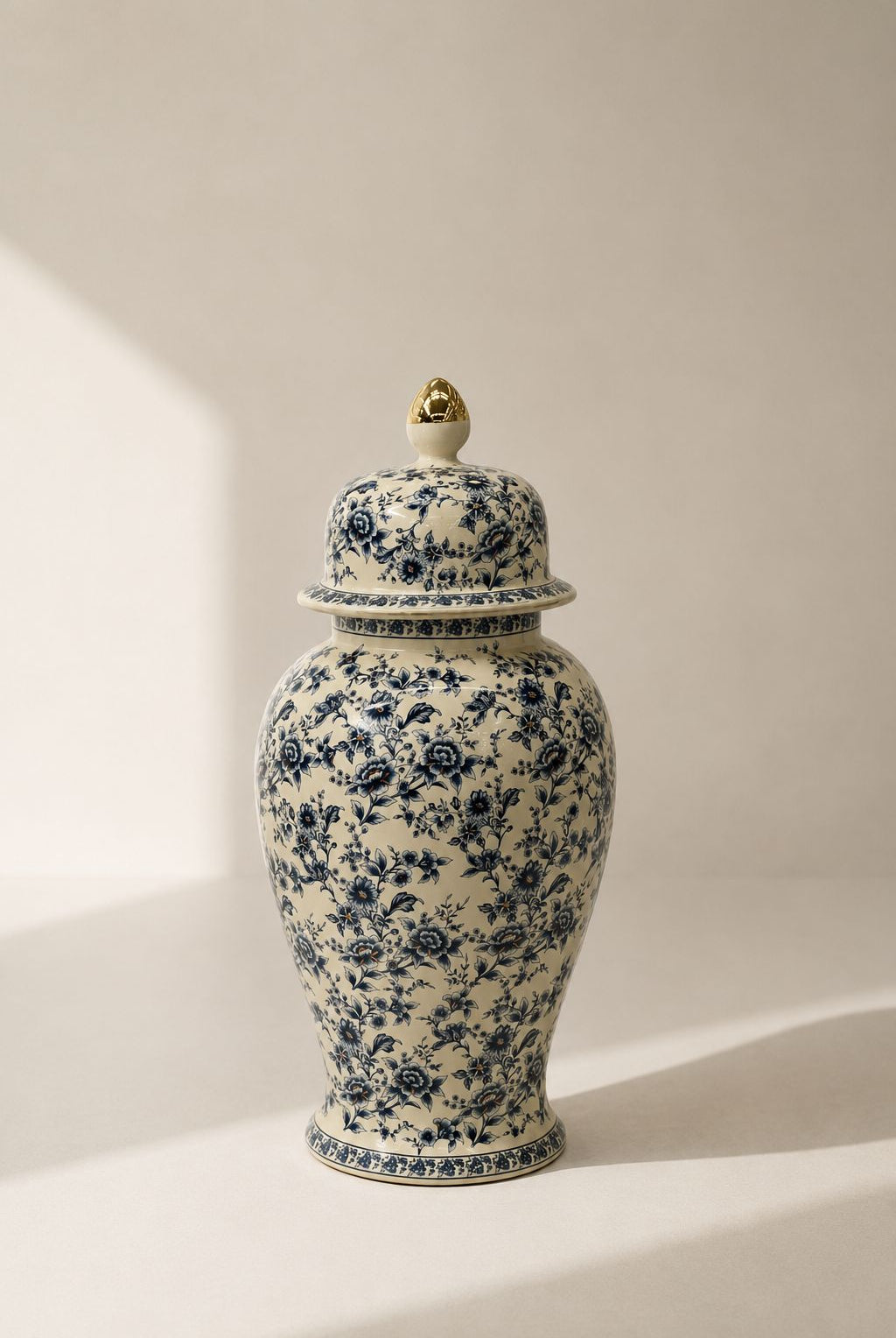 Thessa Cream Blue Floral Ceramic Ginger Jar