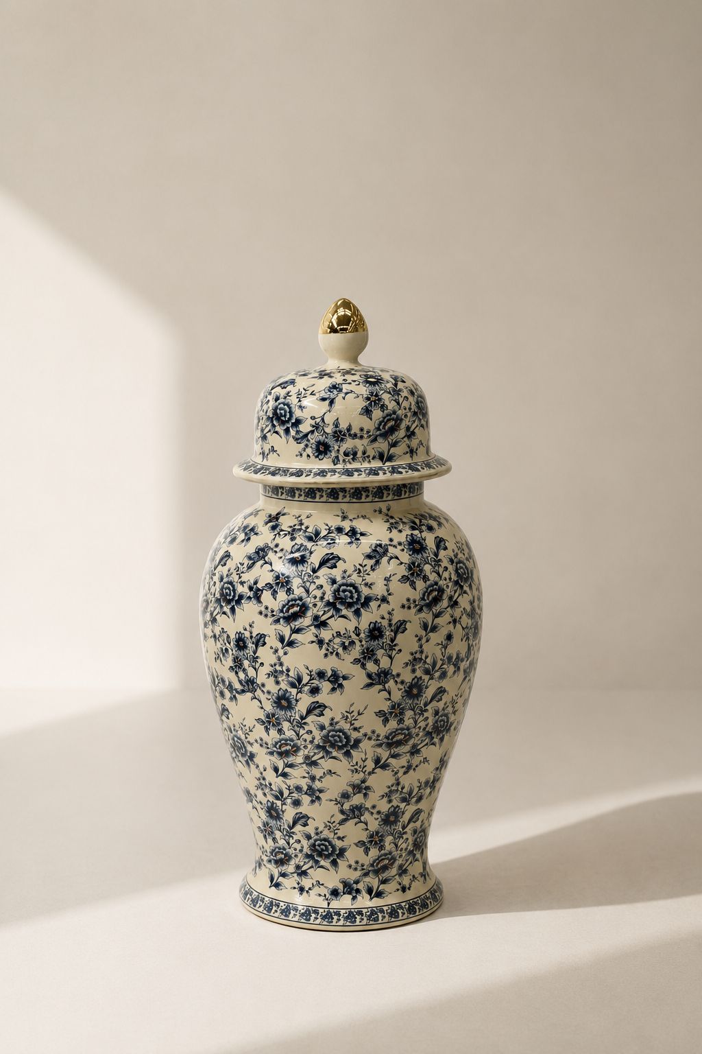 Thessa Cream Blue Floral Ceramic Ginger Jar