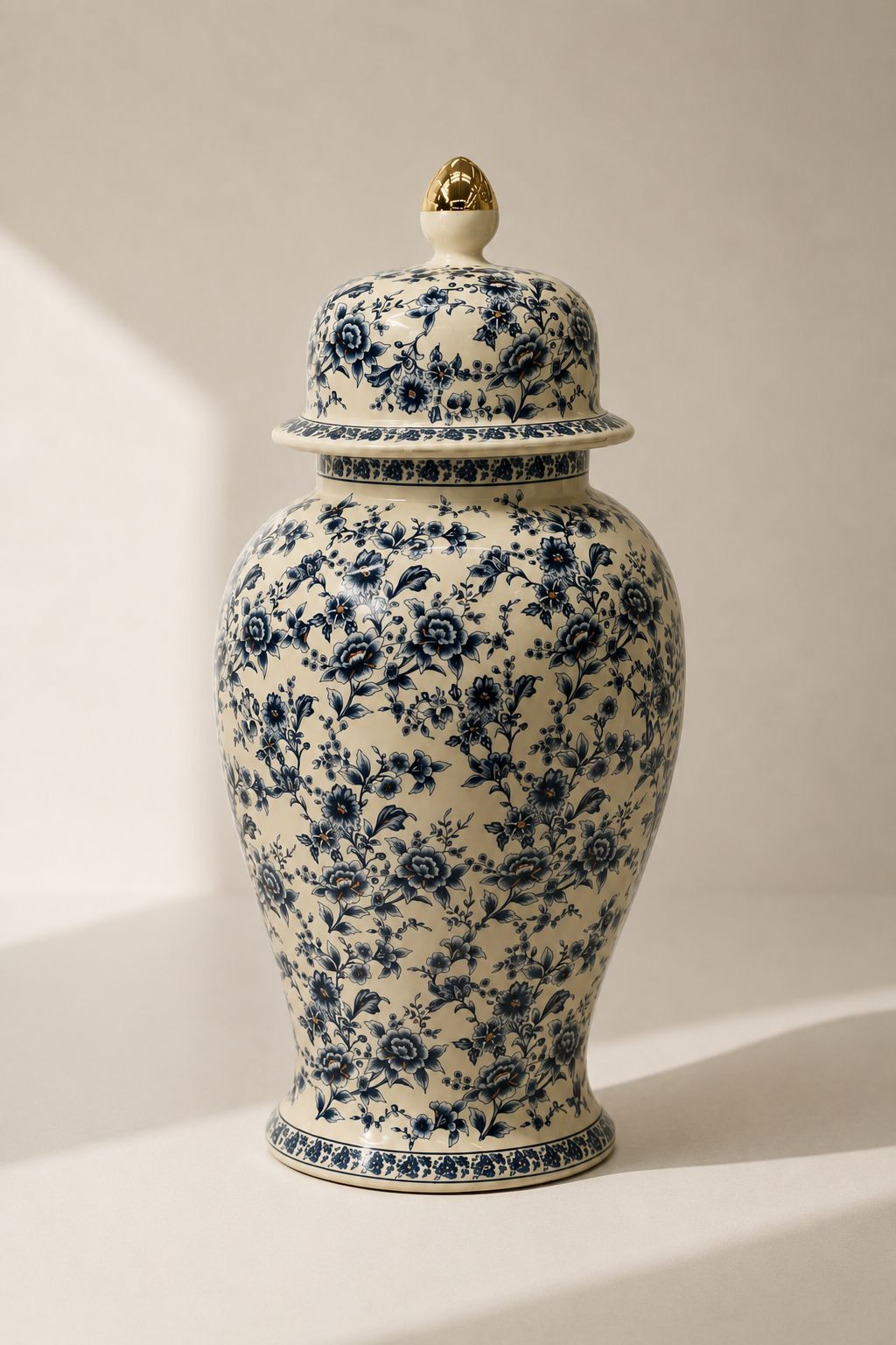 Thessa Cream Blue Floral Ceramic Ginger Jar