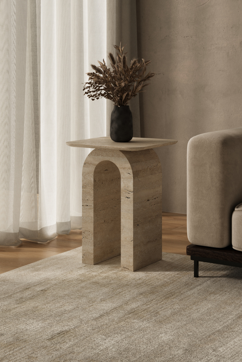 Sigrid U-Shape Travertine Side Table